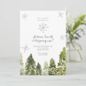 Invitation Pine Trees Snowflakes 1er anniversaire (Debout devant)