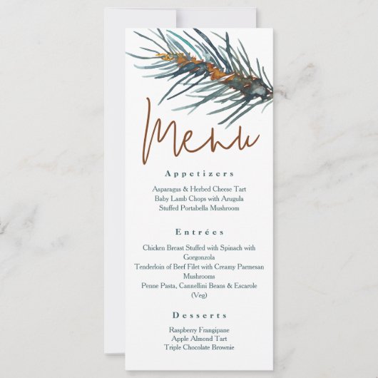 Invitation Pine Verte Rustique Aiguilles Réception Dîner Menu (Devant)