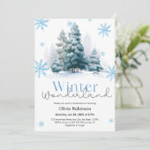 Invitation Pine Winter Wonderland Snowflakes Bridal Shower  (Debout devant)