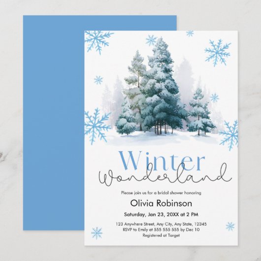 Invitation Pine Winter Wonderland Snowflakes Bridal Shower  (Devant / Derrière)