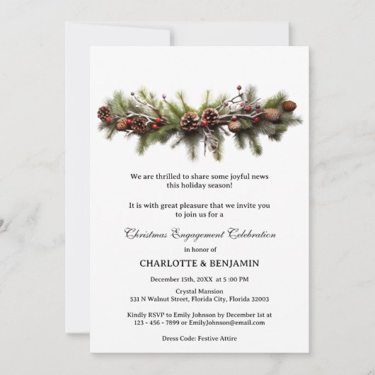 Invitation Pine Wire d'hiver Fête d'engagement Noël (Devant)