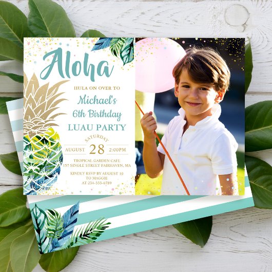 Invitation Pineappa Beach Luau Photo Anniversaire