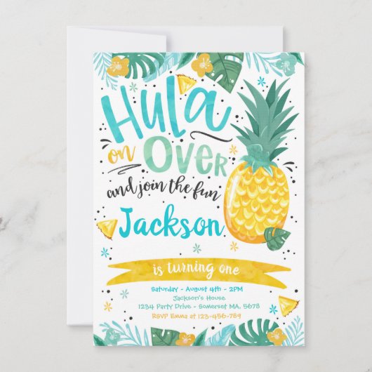 Invitation Pineappa Luau Pool d'Anniversaire de la fête de Lu (Devant)