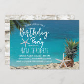 Invitation Pineappa Tropical Starfish Beach Anniversaire (Devant / Derrière)