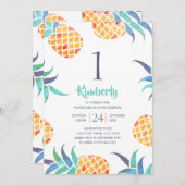 Invitation Pineapple Beach d'été tropical 1er anniversaire (Devant / Derrière)