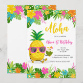 Invitation Pineapple Girl Birthday Aloha Hawaii Summer (Devant / Derrière)