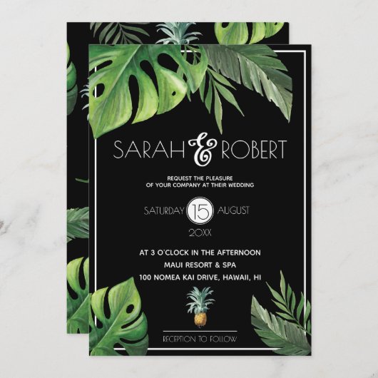 Invitation Pineappy Delight Tropical Foliage Mariage (Devant / Derrière)