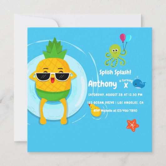 Invitation Pineappy Été Splish Splash Anniversaire de enfant  (Devant)