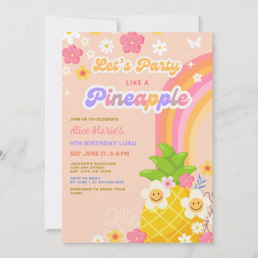 Invitation Pineappy Pool Party Luau Anniversaire (Devant)