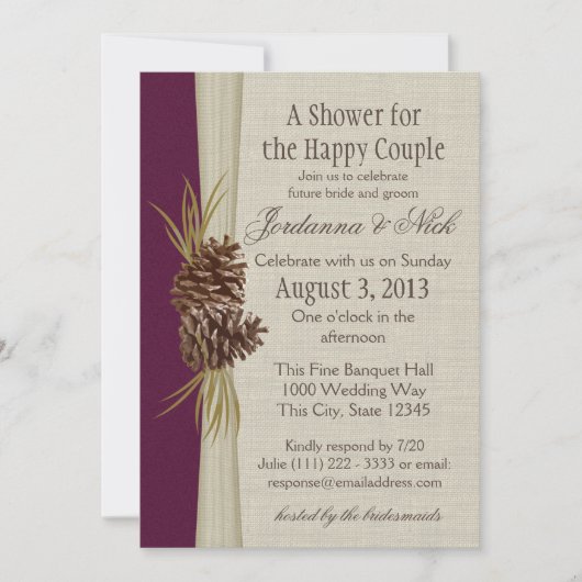 Invitation Pinecone et Burlap Look Douche Couple (Devant)