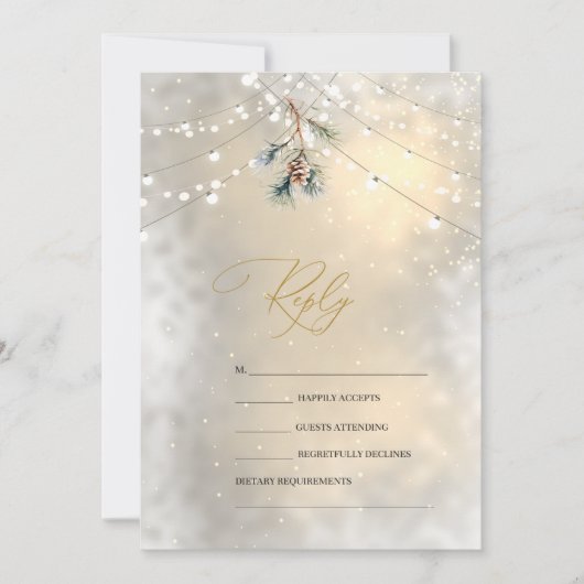 Invitation Pinecone String Lights Mariage d'hiver RSVP (Devant)