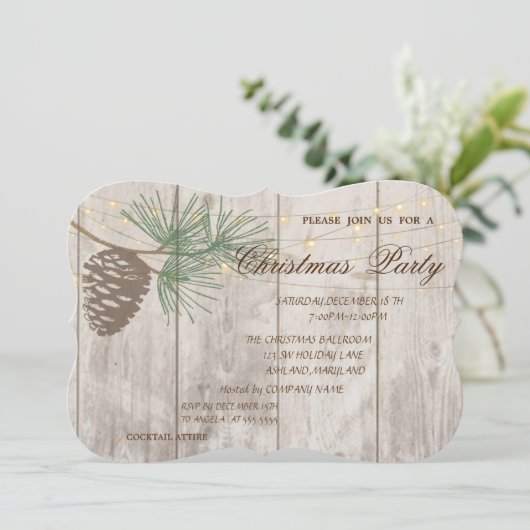 Invitation Pinecones, Bois Texture Noël Corporé (Debout devant)