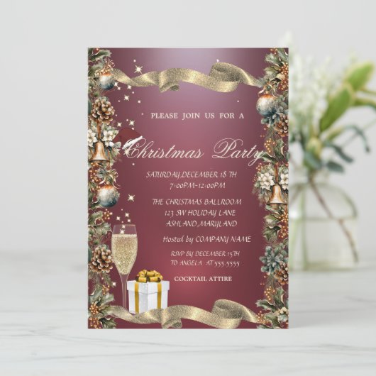 Invitation Pinecones, Cloches, Boules, Verre, Compagnie Rouge (Debout devant)