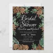 Invitation Pinecones d'aquarelle main Fête des mariées noire (Devant)