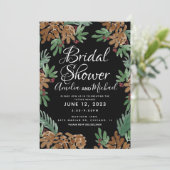 Invitation Pinecones d'aquarelle main Fête des mariées noire (Debout devant)