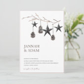 Invitation Pinecones Noirs gothiques Étoiles Mariage de Noël (Debout devant)