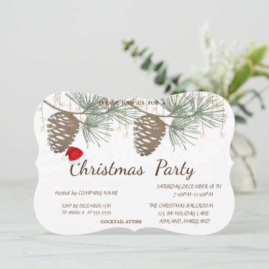 Invitation Pinecones, Santa Hat Christmas (Debout devant)