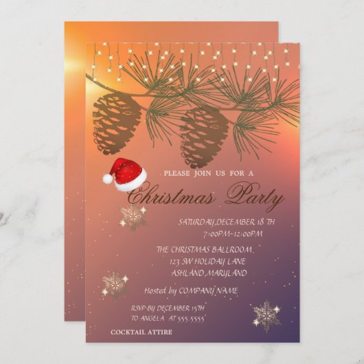 Invitation Pinecones, Snowflakes brillant Noël Corporatif (Devant / Derrière)