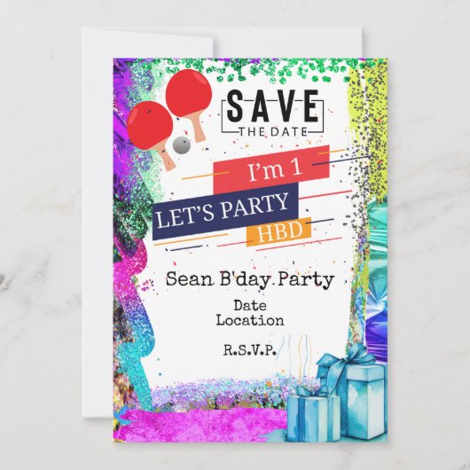 Invitation Ping Pong 1st Birday party Date de sauvegarde (Devant)
