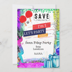 Invitation Ping Pong 1st Birday party Date de sauvegarde
