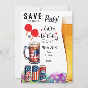 Invitation Ping pong 60e anniversaire avec paddle et bière