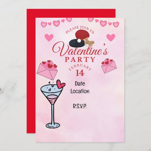 Invitation Ping Pong Valentine's Heart Save the date Party (Devant / Derrière)