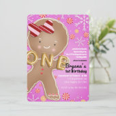 Invitation Pingerbread Pink Pepperment Homme UN 1er anniversa (Debout devant)