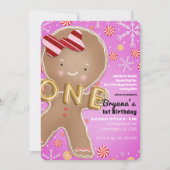 Invitation Pingerbread Pink Pepperment Homme UN 1er anniversa (Devant)