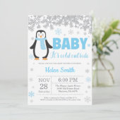 Invitation Pingin Winter Blue Boy Baby shower Flocon de neige (Debout devant)