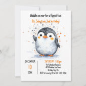 Invitation Pingouin adorable et Confetti Brown orange festif (Devant)