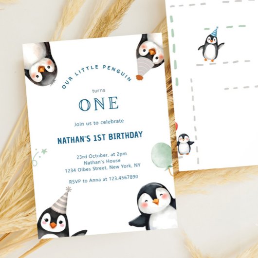 Invitation Pingouin Animal Hiver Onederland 1er anniversaire