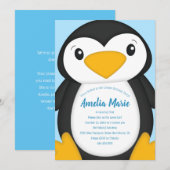 Invitation Pingouin Anniversaire Bleu (Devant / Derrière)