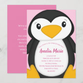 Invitation Pingouin Anniversaire rose (Devant / Derrière)