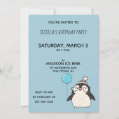 Invitation Pingouin avec ballon fête d'anniversaire personnal (Devant)