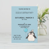 Invitation Pingouin avec ballon fête d'anniversaire personnal (Debout devant)