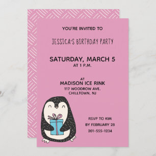 Invitation Pingouin avec une fête d'anniversaire