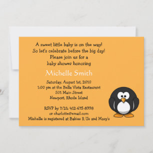 Invitation pingouin; baby shower