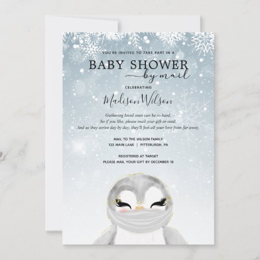 Invitation Pingouin bébé avec Baby shower Masque par courrier (Devant)
