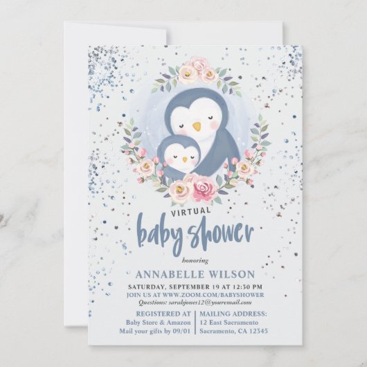Invitation Pingouin bébé bébé douche virtuelle (Devant)