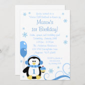 Invitation Pingouin Cupcake tourbillons hiver Onederland bleu (Devant / Derrière)