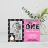 Invitation Pingouin Cute Premier Anniversaire Pink (Debout devant)