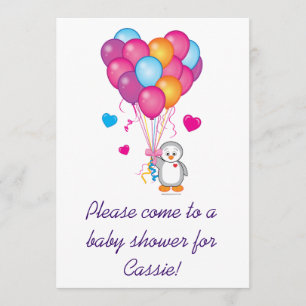 Invitation Pingouin de Baby shower personnalisable avec ballo