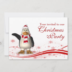 Invitation Pingouin de dessin animé et fête de Noël Père Noël