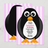 Invitation Pingouin de fête d'anniversaire personnalisé - ros (Devant / Derrière)