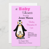 Invitation Pingouin de maman et de bébé, baby shower (Devant / Derrière)