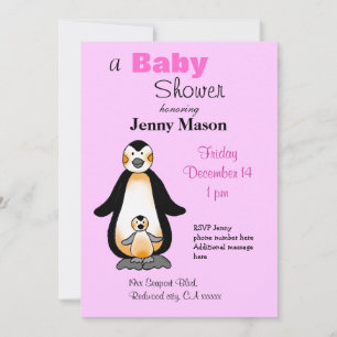 Invitation Pingouin de maman et de bébé, baby shower