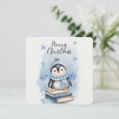 Invitation Pingouin de Noël aquarelle (Debout devant)