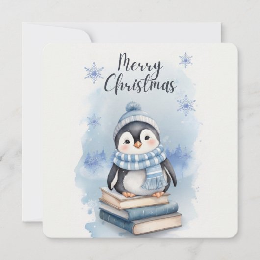 Invitation Pingouin de Noël aquarelle (Devant)