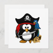 Invitation Pingouin de pirate mignon avec coffre au trésor (Devant / Derrière)
