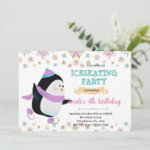 Invitation Pingouin d'hiver fête de patinage sur glace (Debout devant)